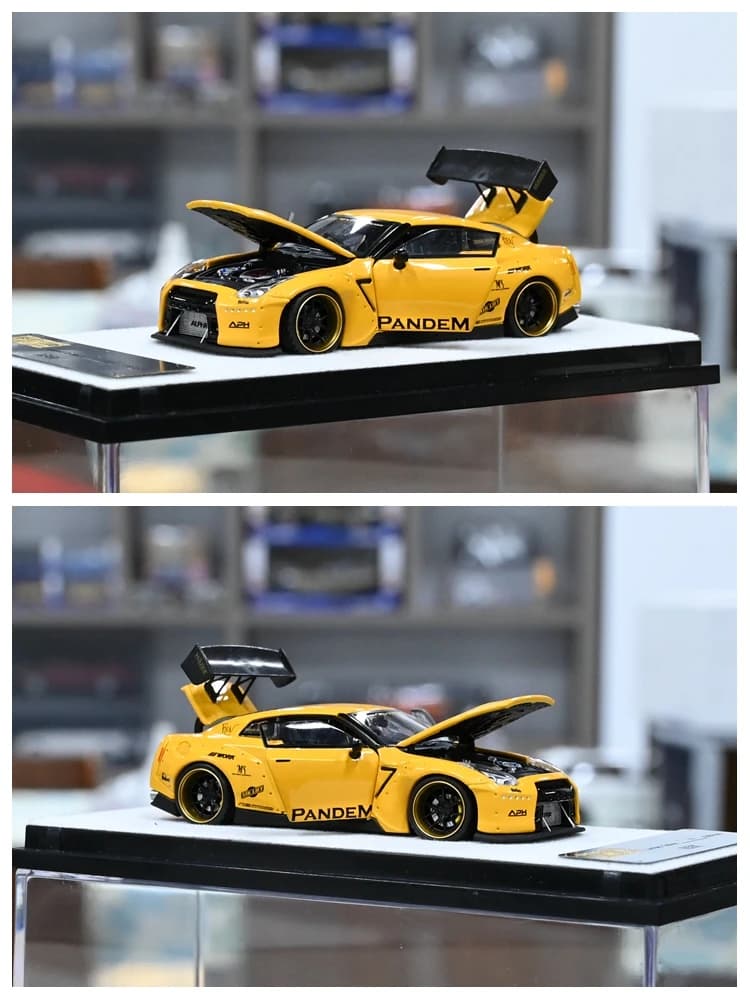 PGM 1:64 Rocket Bunny GTR R35 Yellow JDM Alloy simulazione completamente aperta in lega di metallo statico modello di auto giocattolo regalo
