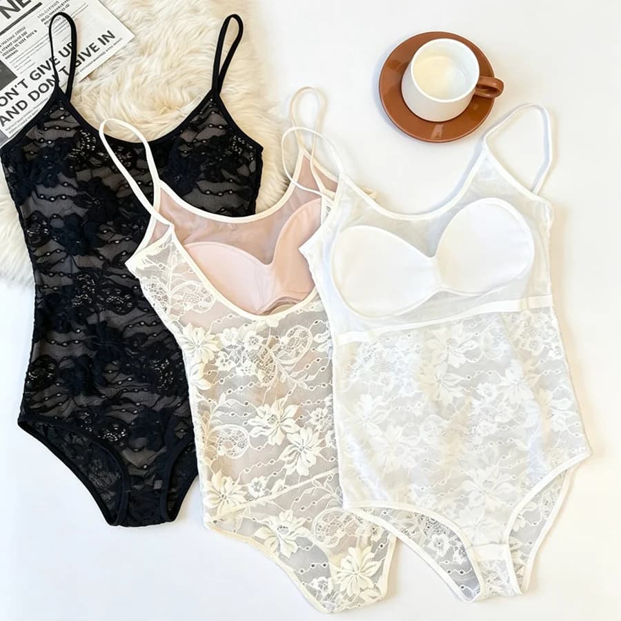 Transparent Lace Bodysuit for Women Sexy See-Through Floral Pattern Body Shaper Can be paired with jeans for daily wear