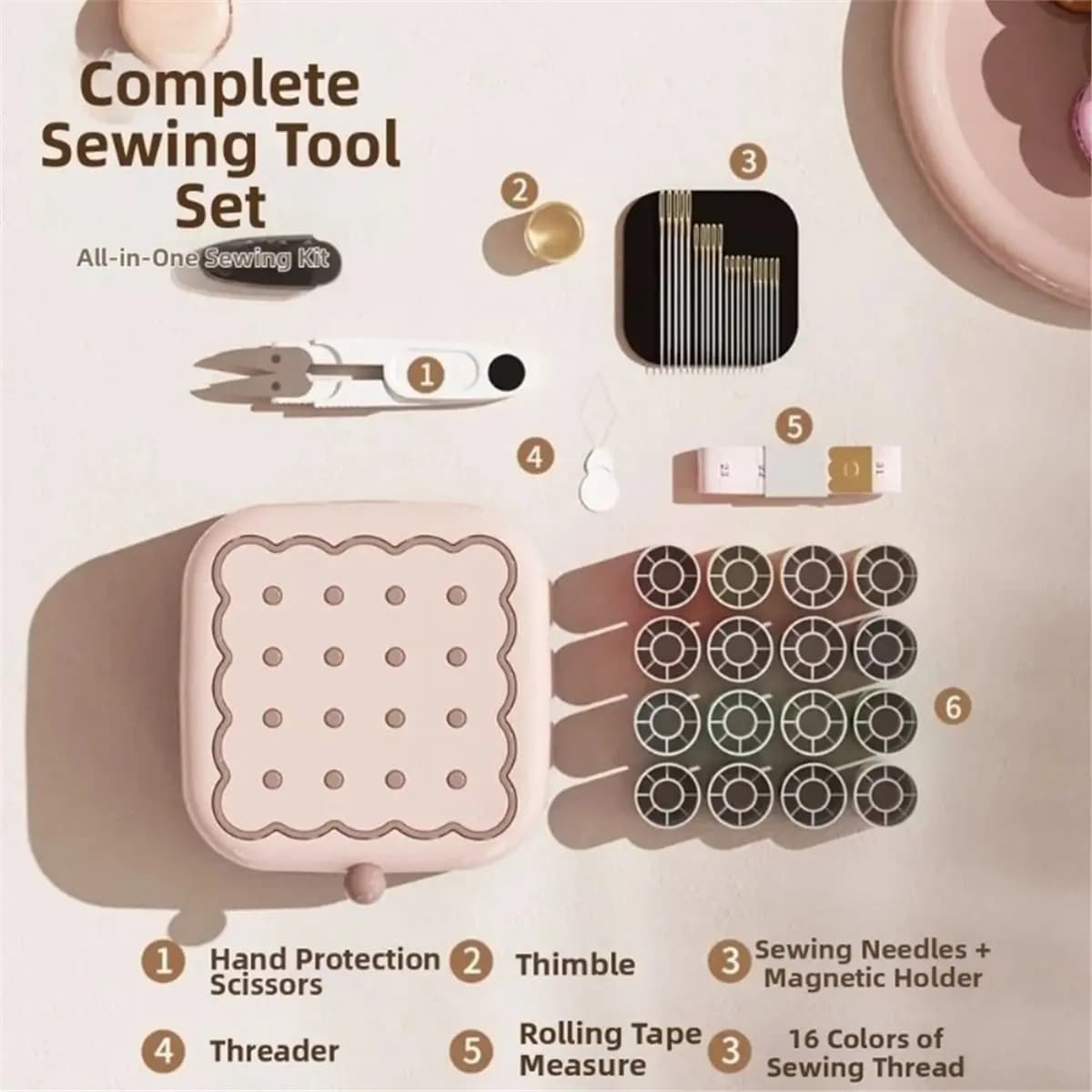 Kit da Cucito Compatto Utility Design: Grazioso Organizzatore Portatile a 2 Strati con Chiusura Magnetica per Aghi e Fili, Custodia Base
