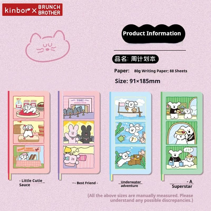 kinbor BB collaboration Mini Pocket Weekly Plan Notebook,Healing illustrations​ Updated 2-Page Spread Agenda Planner,Record Life