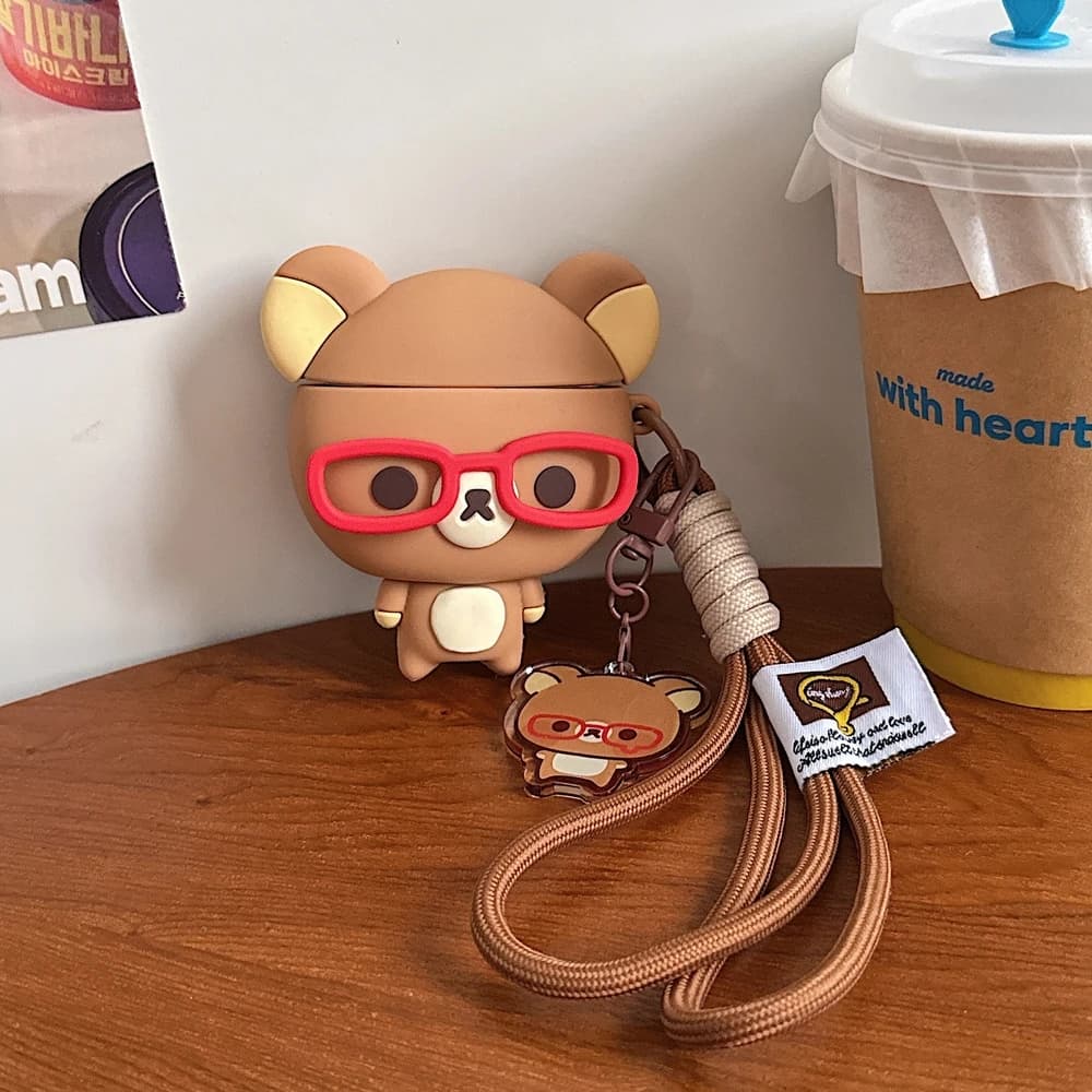 Custodia per auricolari per Airpods 1 2 3 4 Pro 2 3, custodia protettiva morbida 3D a forma di orsetto Rilakkuma, simpatica e divertente, per cuffie Bluetooth wireless