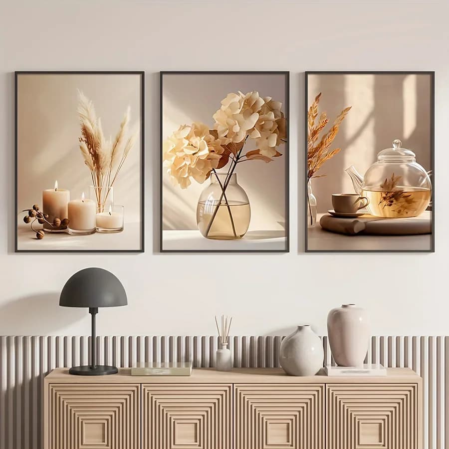 Minimalist Beige Flowers Modern Canvas Painting Modern Scenery Gallery Floral Poster Modern Living Room Bedroom Home Decor