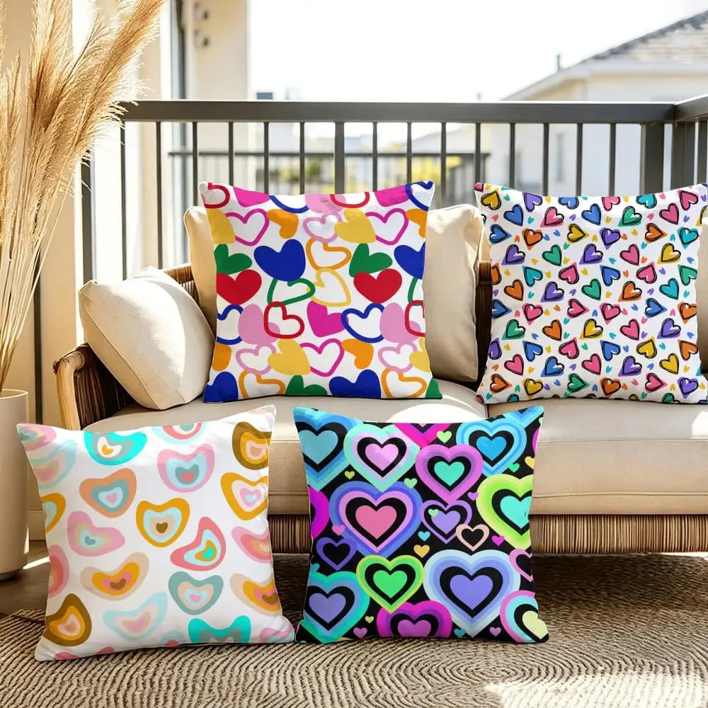Colorful AIX Heart Pattern Cushion Cover Plush Fabric Soft Double-Sided Printed Sofa Warm Winter Home Gift Pillow Cover