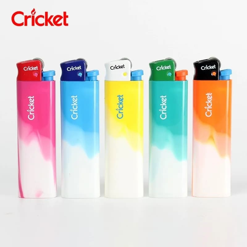 Accendino usa e getta Cricket da 5 pezzi, colore caramella sfumato, con rotella di sicurezza, antivento e antideflagrante, a gas, per uso quotidiano