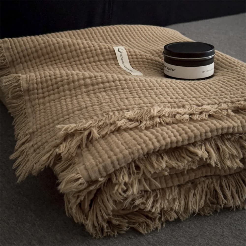 Coperta lavorata a maglia in garza spessa di cotone 100% Coperta di classe A Coperta multifunzionale in tinta unita Coperta per aria condizionata Pisolino da ufficio