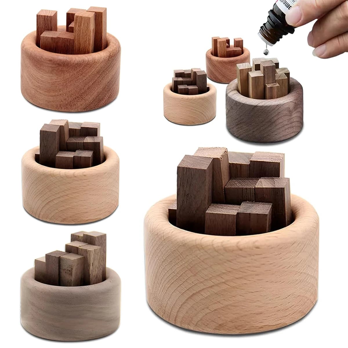 Diffusore di Oli Essenziali in Legno, Deodorante Naturale per Auto, Aromaterapia, Decorazione Rotonda per Casa, Ufficio, Camera da Letto, Ornamento Profumato per Bocchette dell'Aria Auto