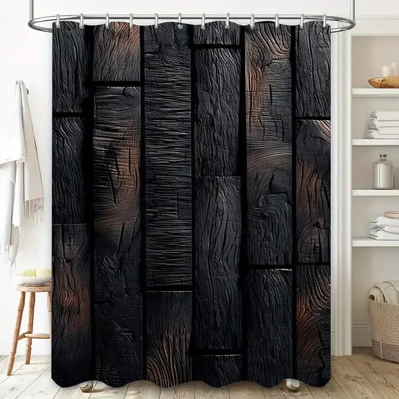 Tenda da doccia impermeabile con design rustico a venature del legno scuro, resistente al calore, lavabile in lavatrice, non trasparente, 180x180 cm