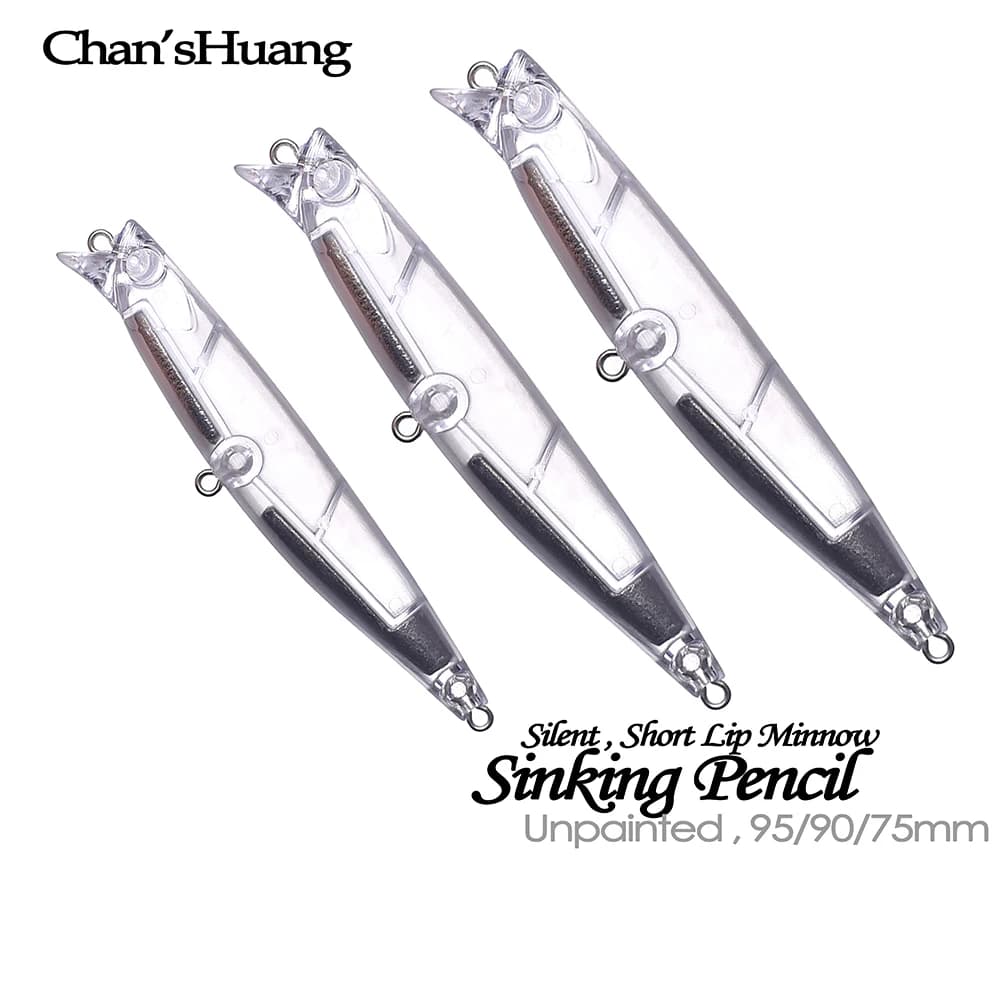 Chan’sHuang 20PCS Unpainted Blanks Bait 7.5/9/9.5cm Sinking Silent Pencil Artificial Fishing Lure Tackle