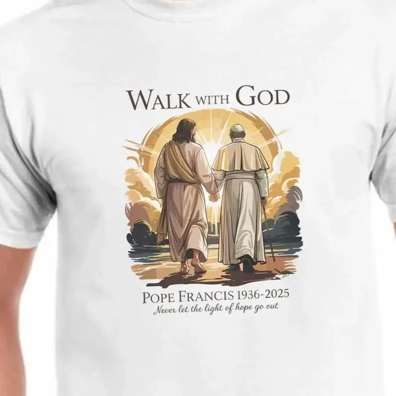 Hot New Pope Francis Memory Walk With God Maglietta bianca di tutte le taglie