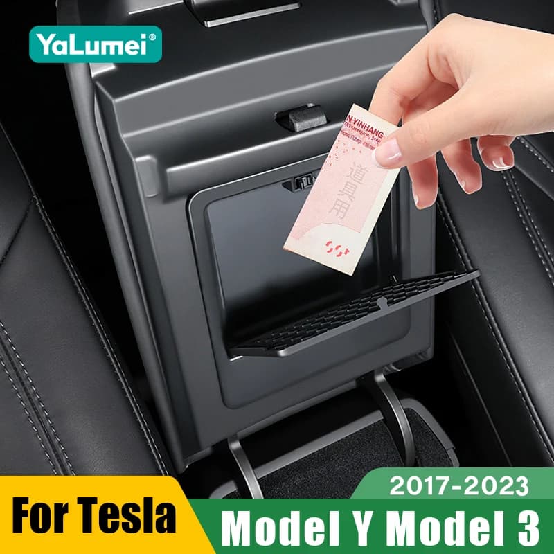 For Tesla Model Y 2021-2024 and Model 3 2017-2023: Hidden object compartment for armrest central console car, accessories