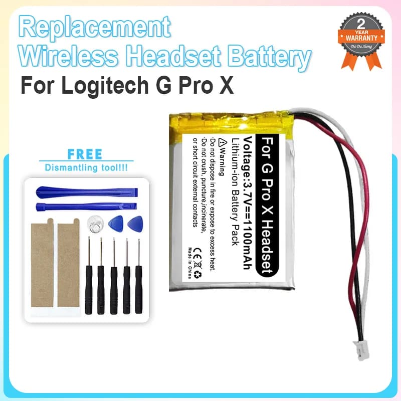 Replacement battery for wireless headset for Logitech G Pro X ProX 1100mAh