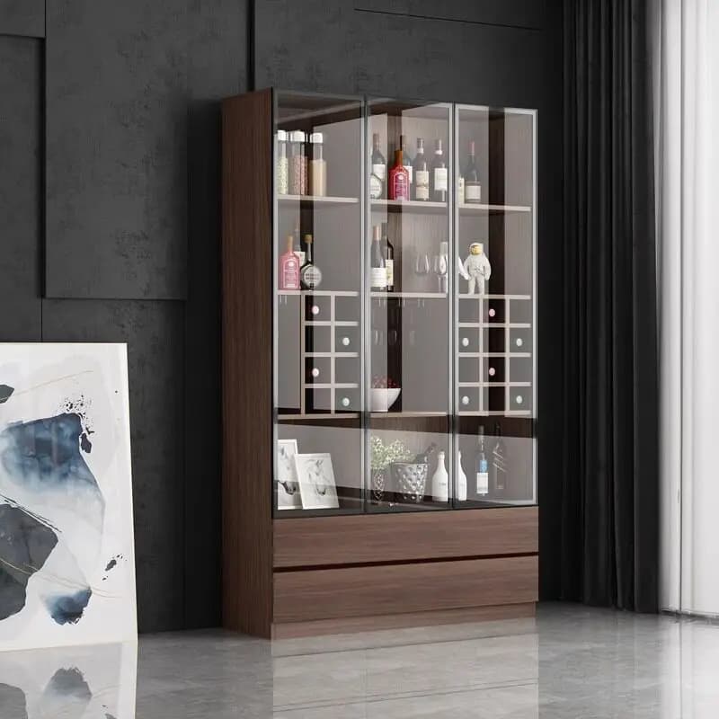 TT Mobiletto portabottiglie da soggiorno a parete, vetrina espositiva, mobiletto portabottiglie di lusso leggero per la casa, con anta in vetro, piccolo e solido