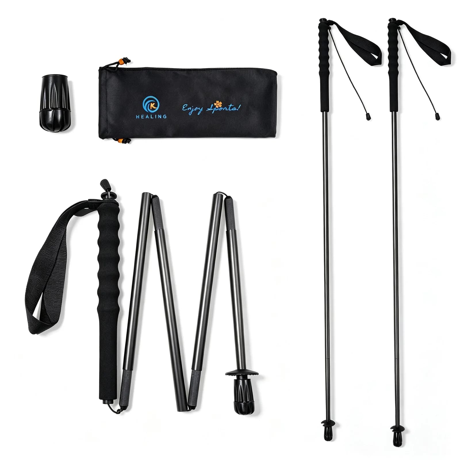 Ultra Light Weight Trekking Poles Folding Hiking Sticks Portable Carbon Fiber Collapsible Nordic Walking Cane Sticks Bags