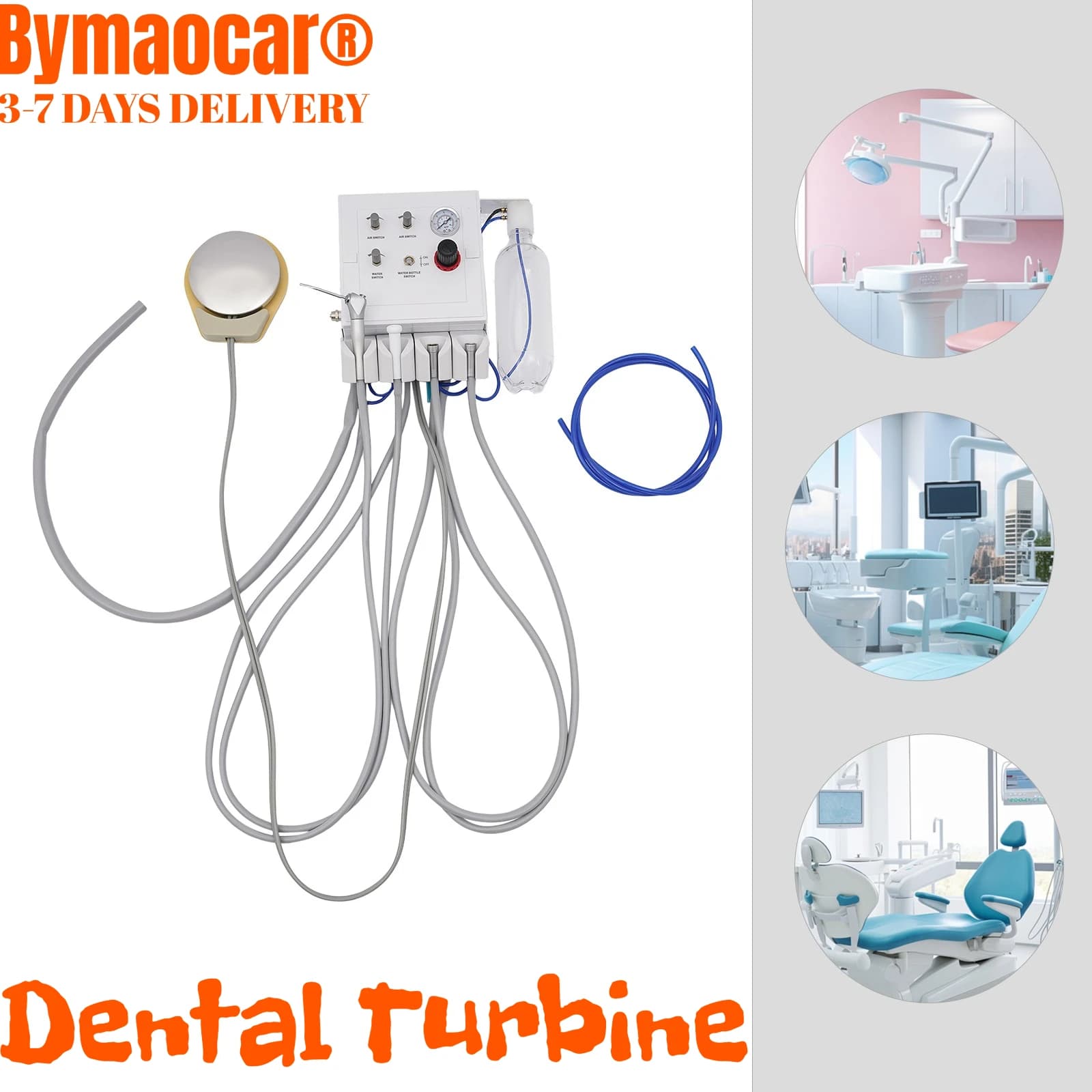 Dental Turbine Unit 4 Holes with Intake Welds, Air Unit with 2 Manipula tubes, 3 Vie Syringe for Whitening teeth