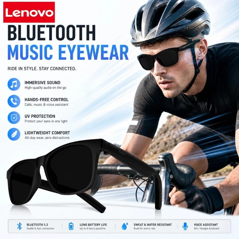 Lenovo Motorcycle Audio Sunglasses Men Women Outdoor Cycling Driving Hiking Eyewear Fishing Protection Goggles New 2026