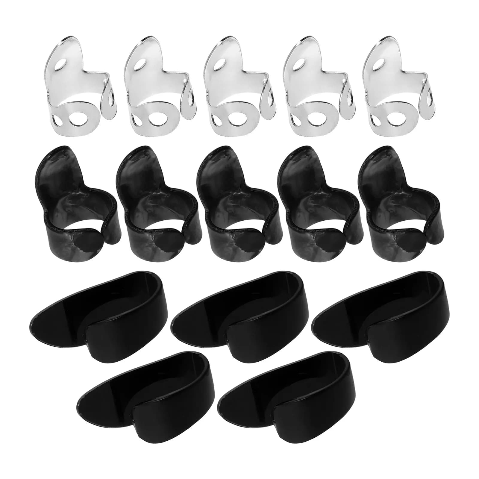 Set di 1 plettri per chitarra in metallo, protezioni per pollice nere e argento, per chitarra acustica, elettrica, banjo, ukulele, set di plettri per dita