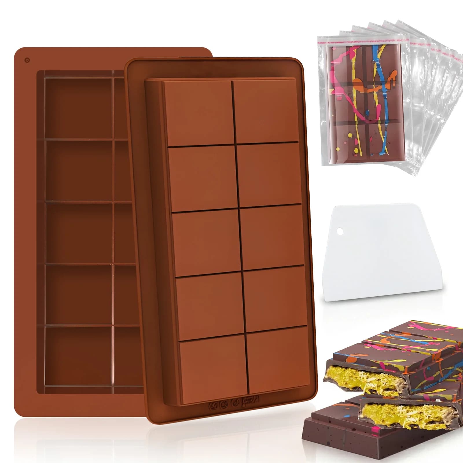 Chocolate Bar Silicone Molds Dubai Chocolate Silicone Mold Baking Easy Release Durable for Protein Energy Bars Handmade DIYGifts