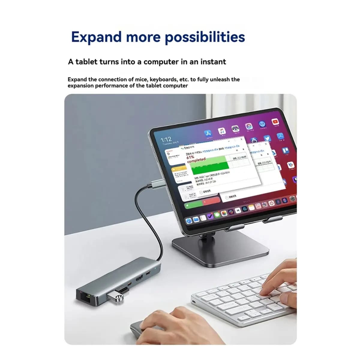 Nuovo Hub USB C 6-in-1, Adattatore Type C a 4K HDTV, USB 3.0, Ricarica PD 100W, Dock Gigabit Ethernet per TV, Mouse, Tastiera