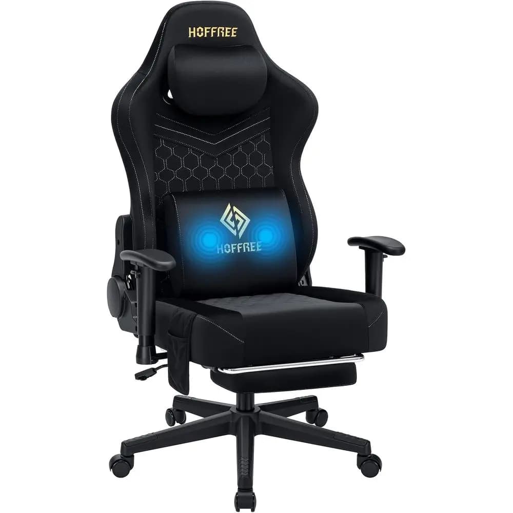 Poltrona massaggiante ergonomica in tessuto scamosciato con supporto lombare, capacità di 350 libbre, ideale per il gaming e l'uso in ufficio