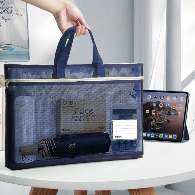Borsa Portadocumenti Trasparente a Rete di Grande Capacità con Cerniera, Borsa Portatile per Conservazione Test e Fogli, Cartelle Portatili per Forniture