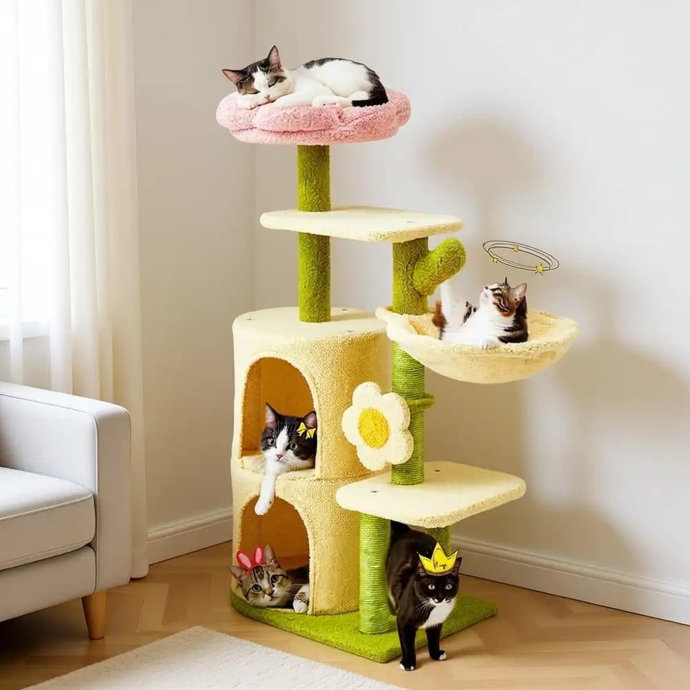 Torre per Gatti Multi-Livello da Interno 97 cm con Piattaforma Superiore Accogliente, Spaziosi Appartamenti, Tiragraffi in Sisal