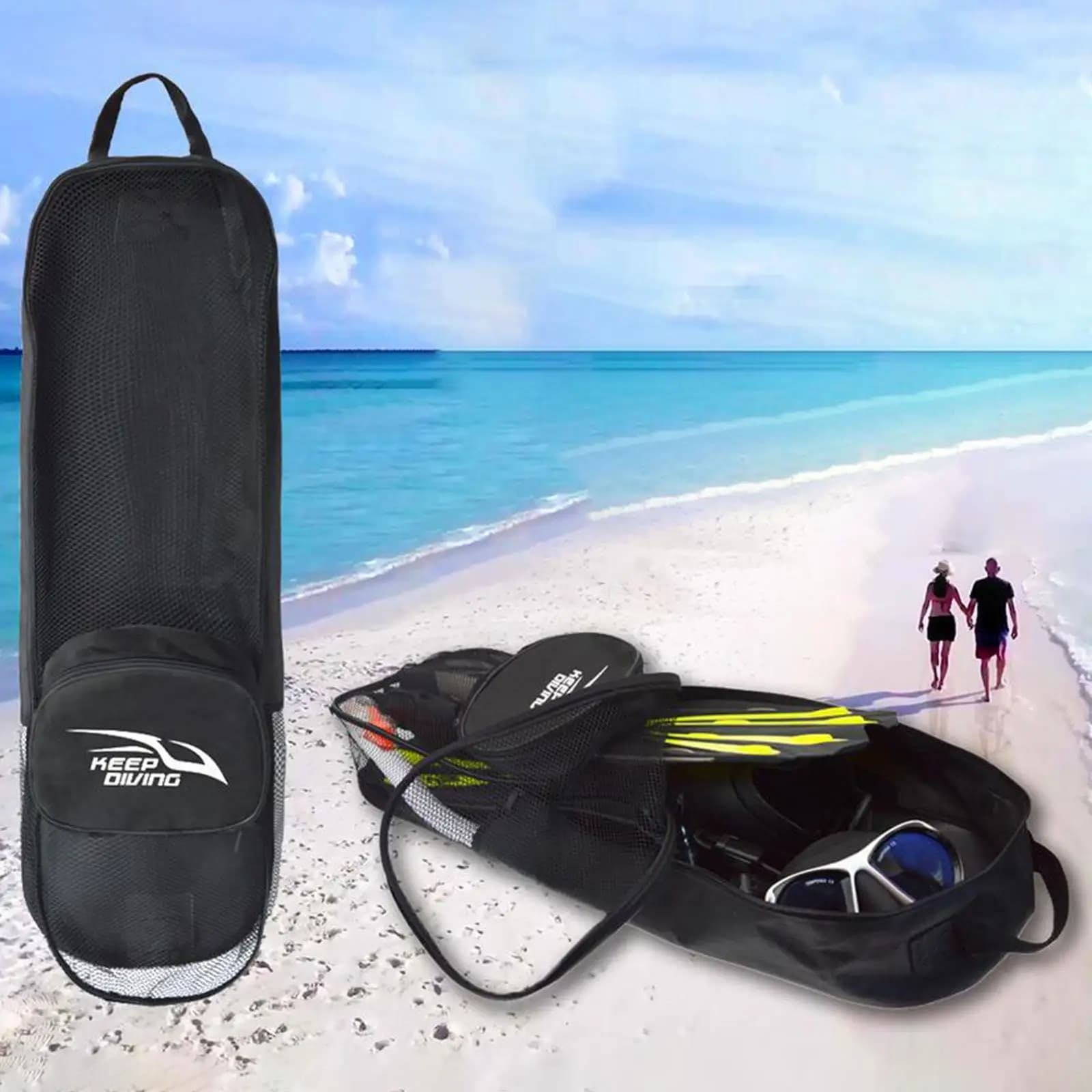 Portable Snorkeling Gear Bag Carrying Bag Pocket Pouch Holder Duffel Mesh Scuba Diving Backpack for Shoes Mask Swimming Travel