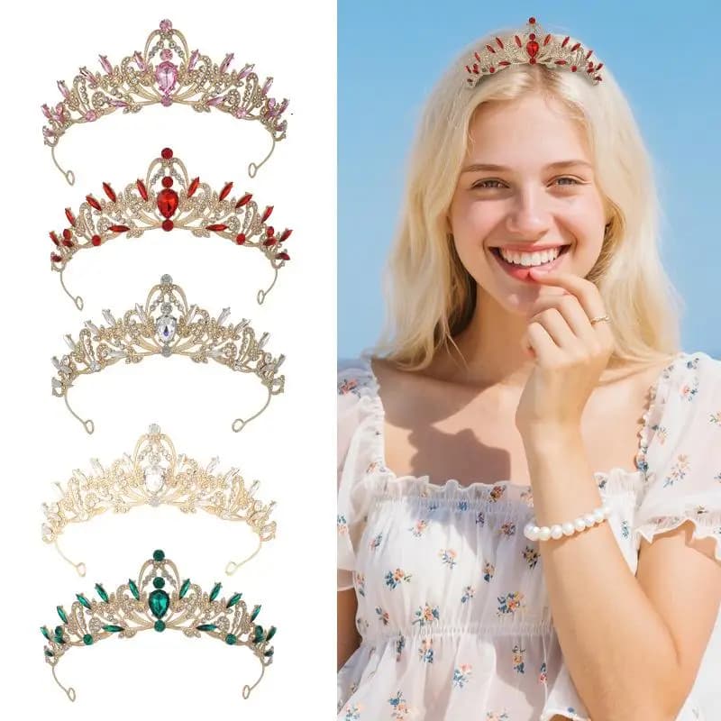 Corona Artigianale per Sposa, Accessorio Dorato con Strass per Donne, Matrimoni Speciali e Ragazze di 18 Anni