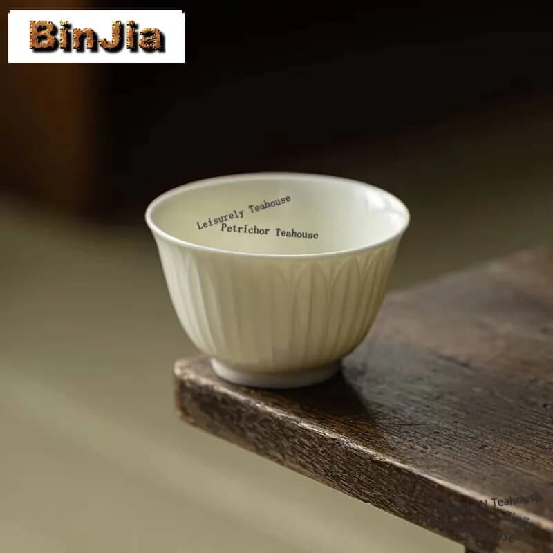120ml Apricot White Glazed Porcelain Teacup Lotus Petal Wide Mouthed Tea Bowl Master Single Cup Meditation Cup Kung Fu Tea Set