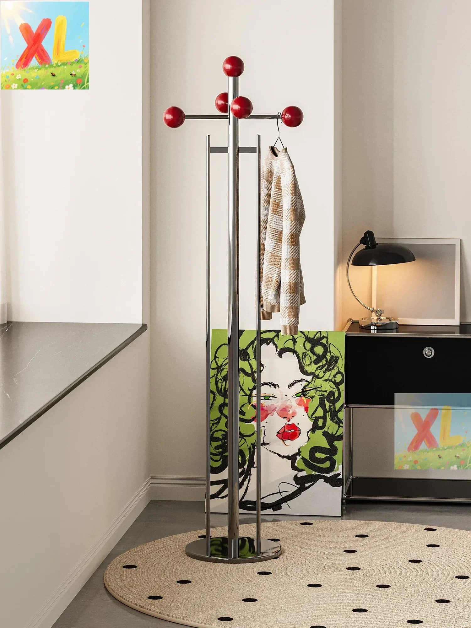High-end Light Luxury Red Ball Clothes Hanger Stainless Steel Design Clothes For Bedroom From Floor To Ceiling Clothes For Door