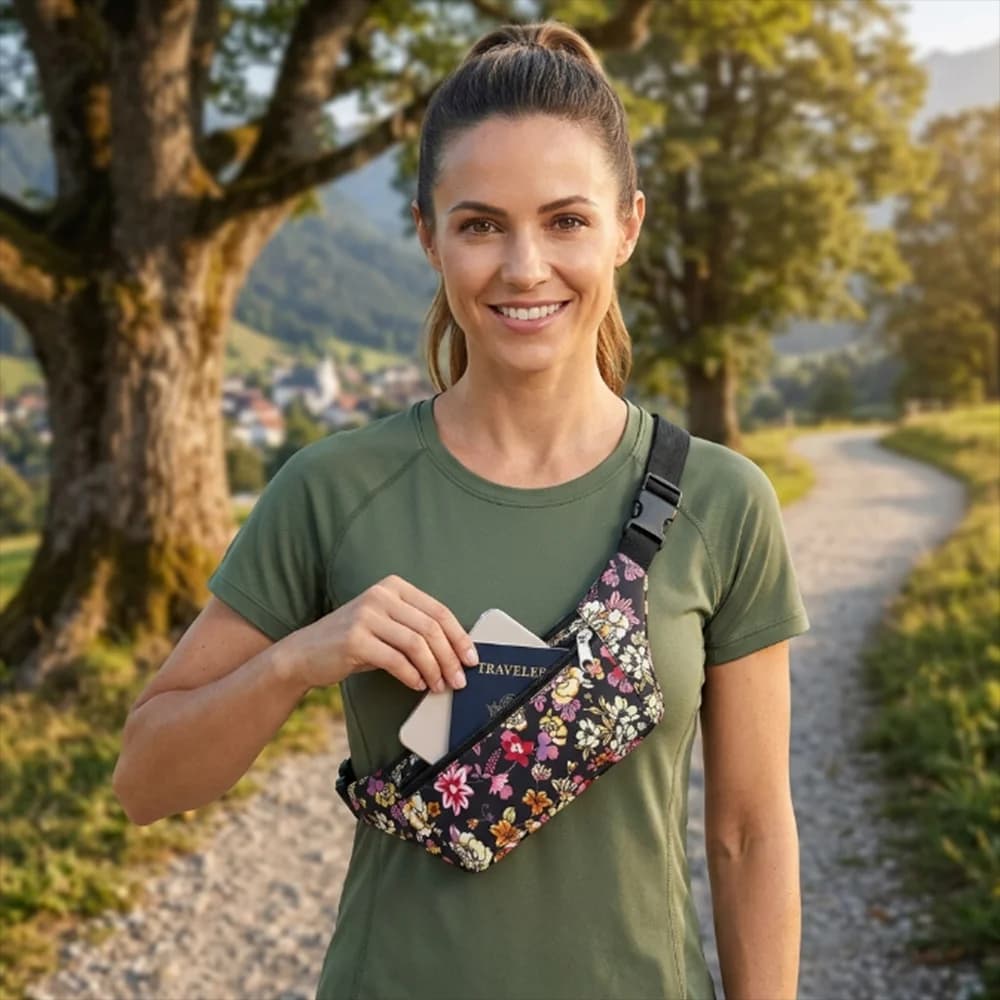 Marsupio con Motivo Floreale, Borsa da Viaggio Sportiva, Porta Soldi Impermeabile, Marsupio Casual da Donna, Borsa da Corsa