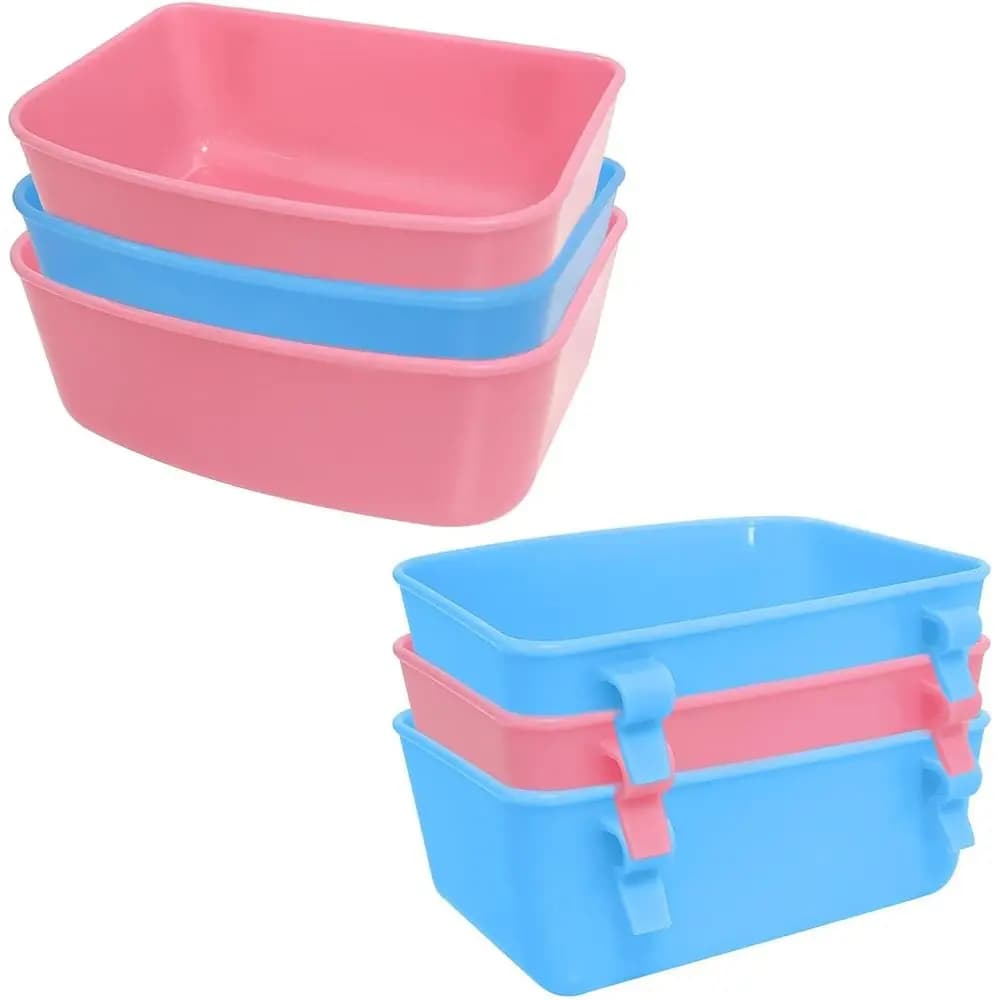 6 Pack Feeder (Blue, Pink), Hanging Feeder, Food and Water Container, Bath Water Bowl for Small Pets (S)