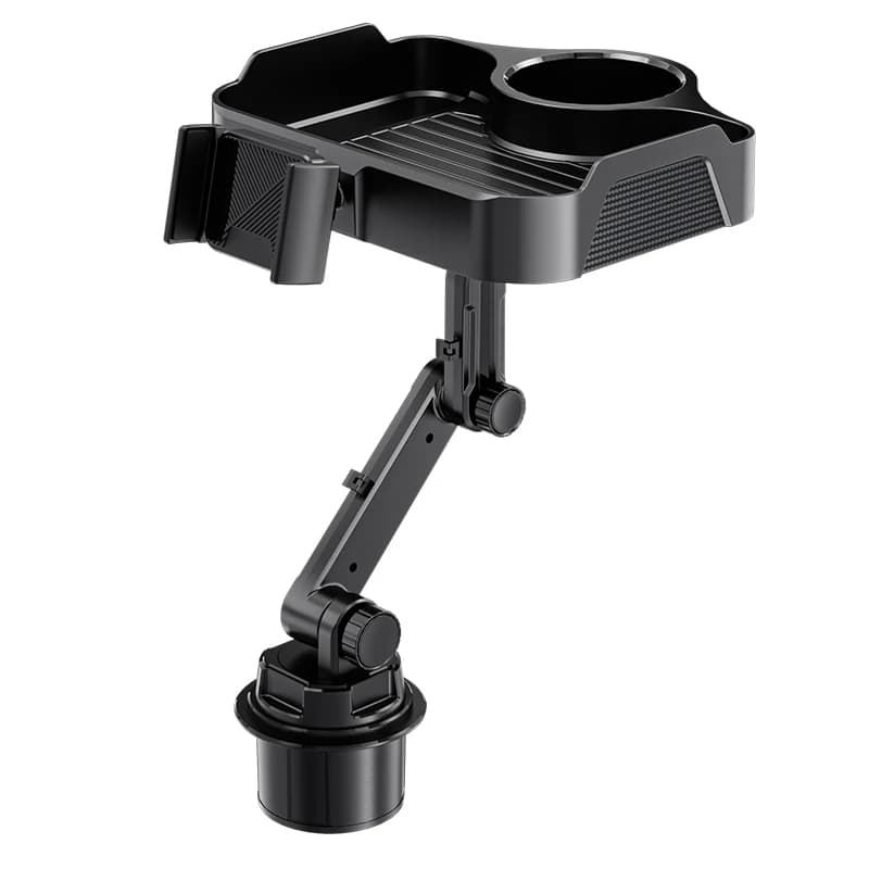 Portabicchieri Multifunzione 4-in-1 per Auto con Supporto Telefono, Vassoio Espandibile e Gestione Cavi a 360° ° Rotazione Anti-Vibrazione