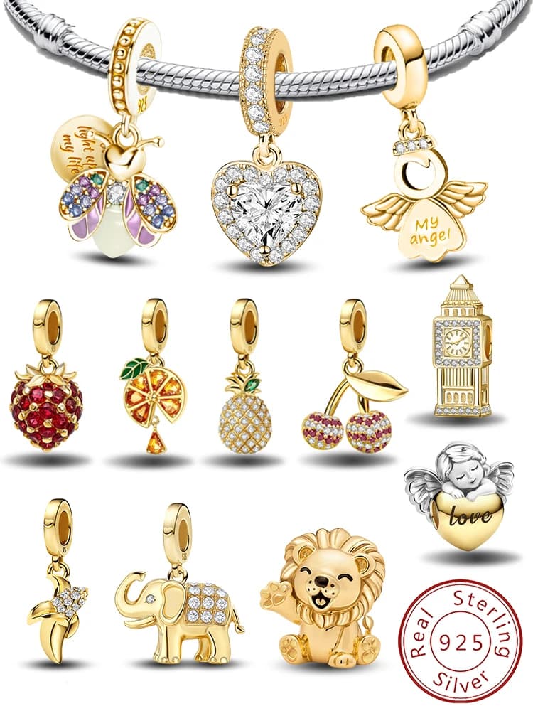 925 Sterling Silver Firefly Love Heart Golden Series Charms Fit DIY Making Bracelet Necklace Gift High Quality Fine Jewelry