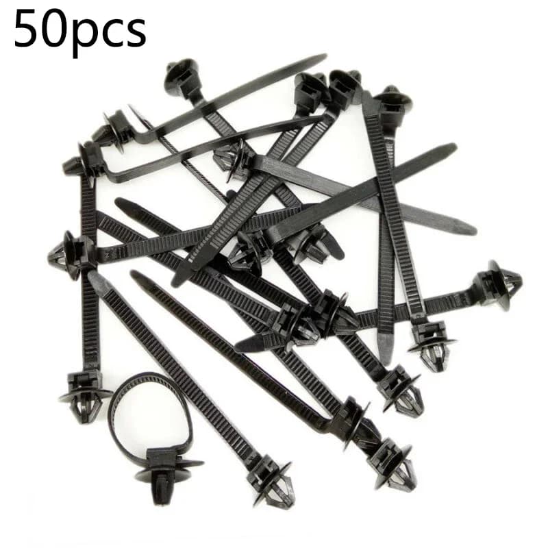 50 pezzi cavi per montaggio a spinta per auto fascetta in nylon con cerniera con clip per instradamento cavi per auto montaggio comune strumento di cablaggio di fissaggio autobloccante