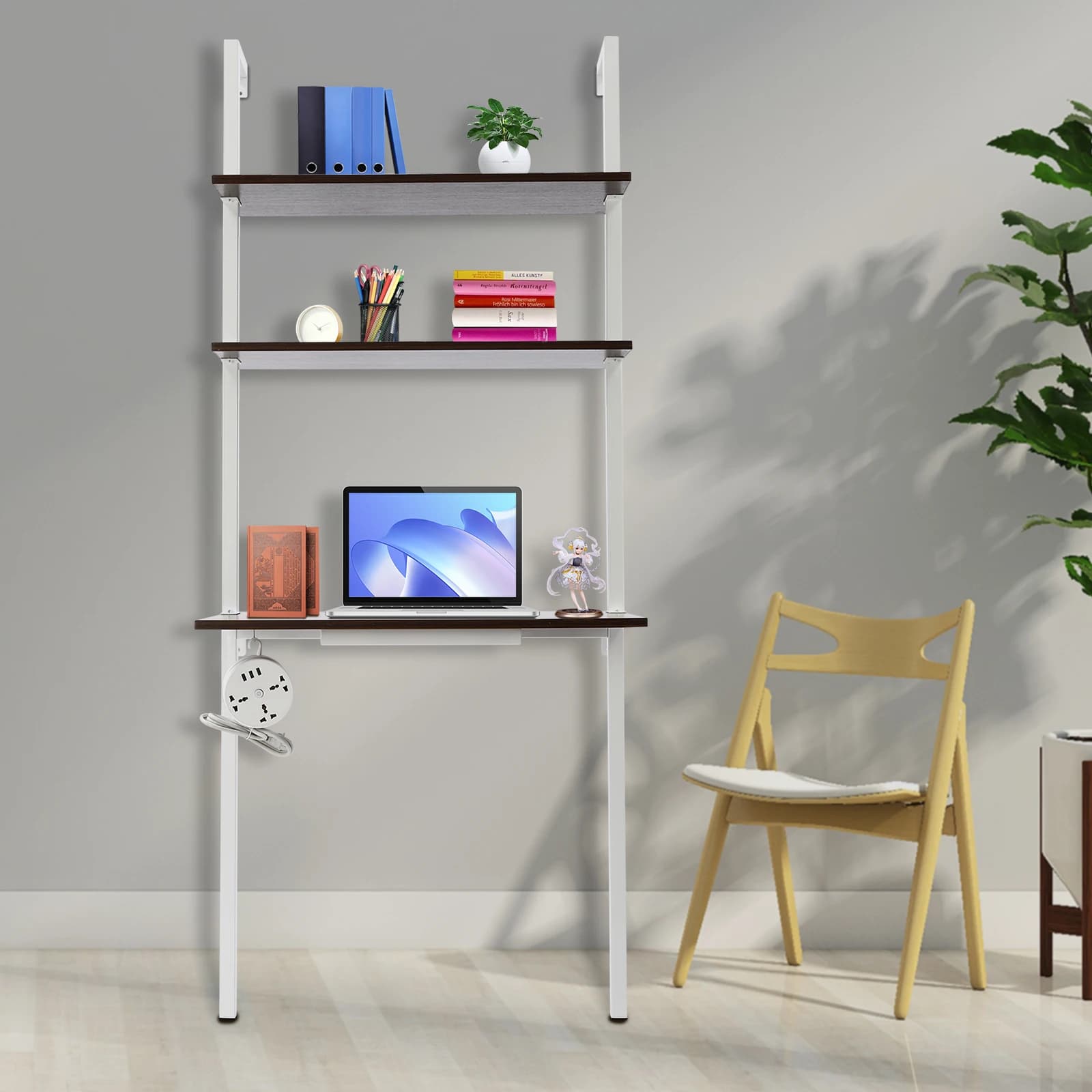 Scrivania per montaggio a parete 3 livelli tavolo da scrittura per Computer portatile libreria industriale scala per tubi galleggianti con ripiano per la scuola dell'home Office