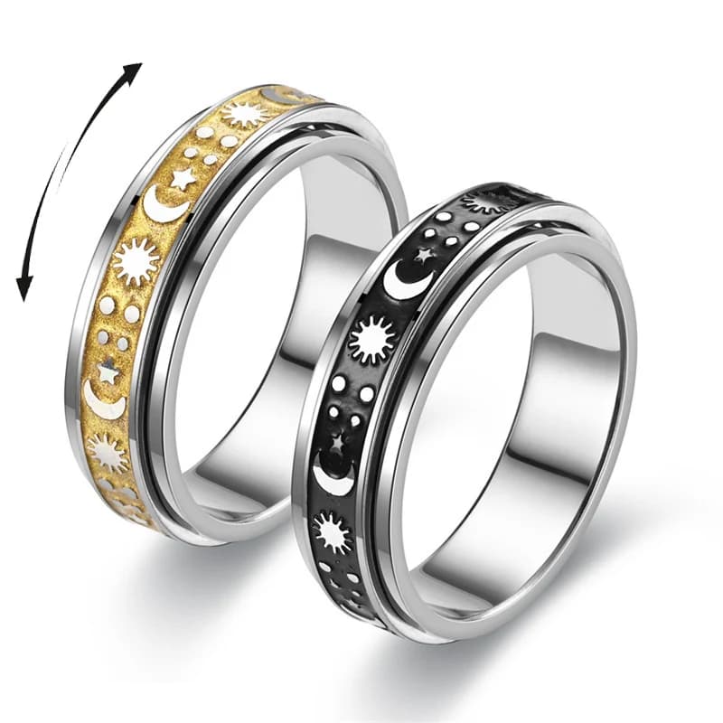 Anello Antistress in Acciaio Inossidabile per Uomo, Stile Punk 6mm con Luna e Stella, Anello Girevole Antiansia per Coppie, Gioiello Bague Homme