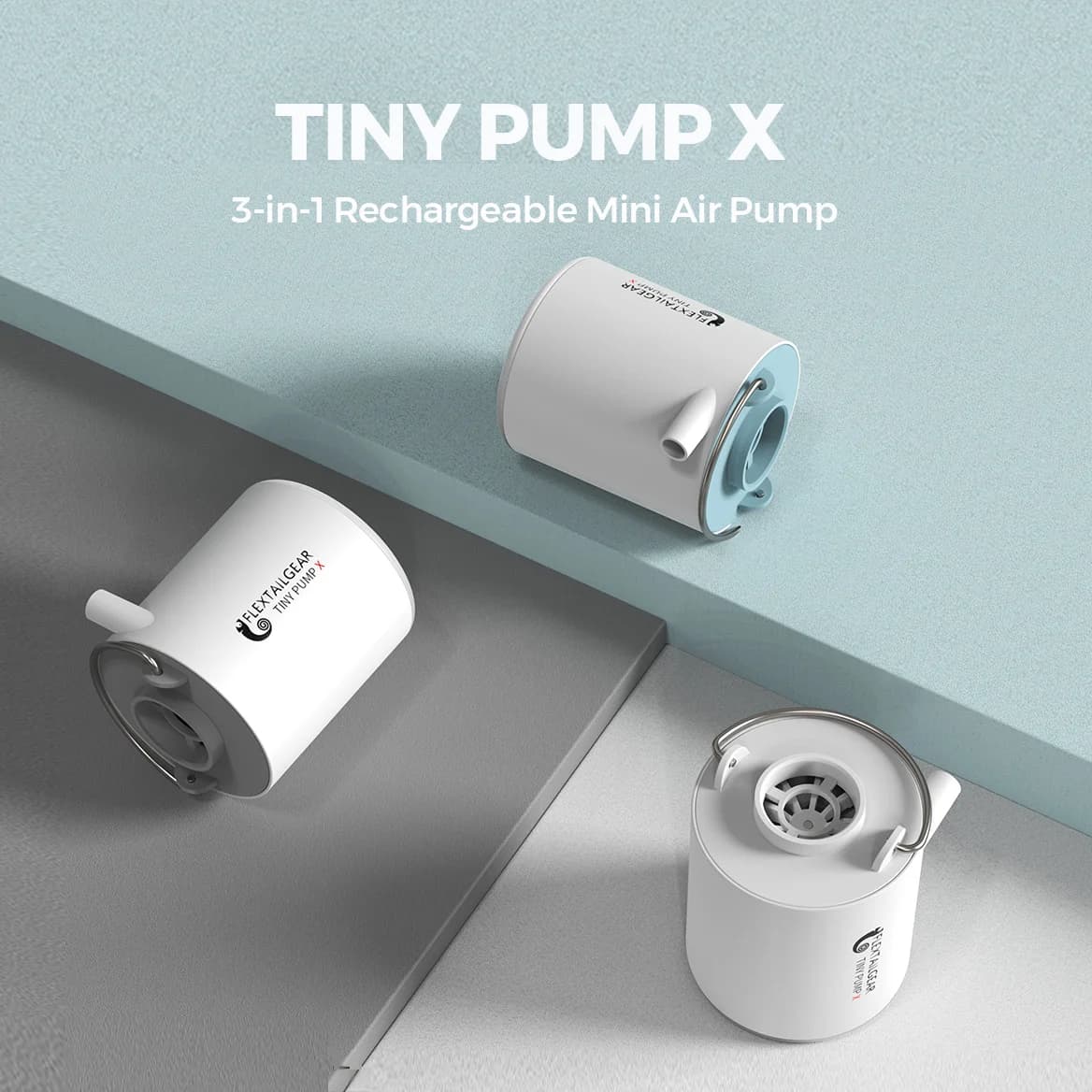 FLEXTAIL TINY PUMP X - Pompa d'aria da campeggio portatile con batteria da 1300 mAh ricaricabile per galleggianti da piscina Sacchetti sottovuoto per materassi ad aria