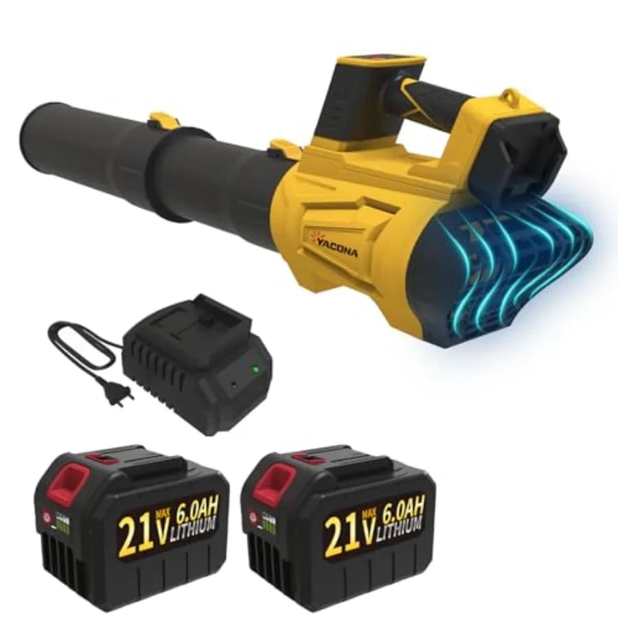 Leaf Blower Cordless Brushless with 6Ah Battery*2 and Charger Strap 21V Quiet 6-Speed Electric Leaf Blower with Display for Law