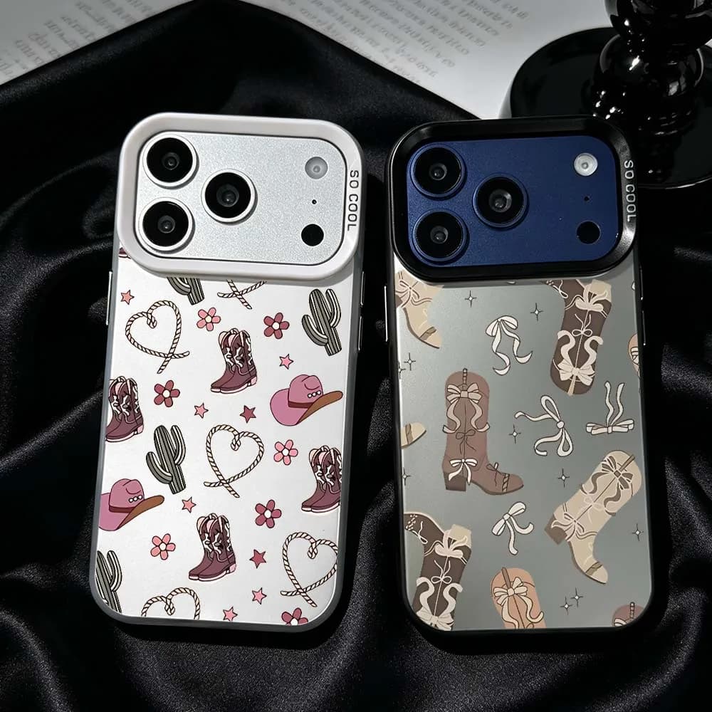 Cowboy Boot Pattern Phone Case For iPhone 17 Air 16 15 14 13 12 Mini 11 Pro Max Plus Shockproof Plating Matte Cover