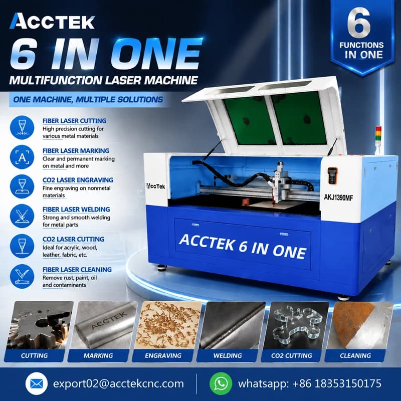 Industrial 6 in 1 Laser Machine Fiber Laser Cutting Marking Welding Cleaning CO2 Laser Engraving Cutter for Various Materials