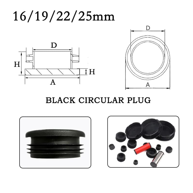 2-100 pz Tappi Neri Rotondi Spessi per Tubi da 16MM 19MM 22MM 25MM, Inserti per Tubi, Tappi di Chiusura per Gambe di Sedie