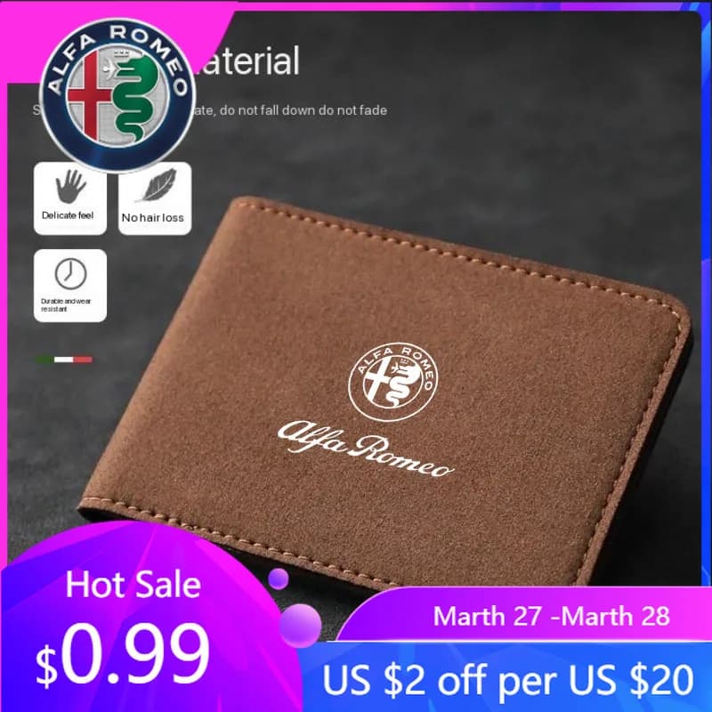 Portafoglio in Pelle Scamosciata per Patente e Carte di Credito per Alfa Romeo Giulietta GT 159 147 156 Mito Brera Giulia S
