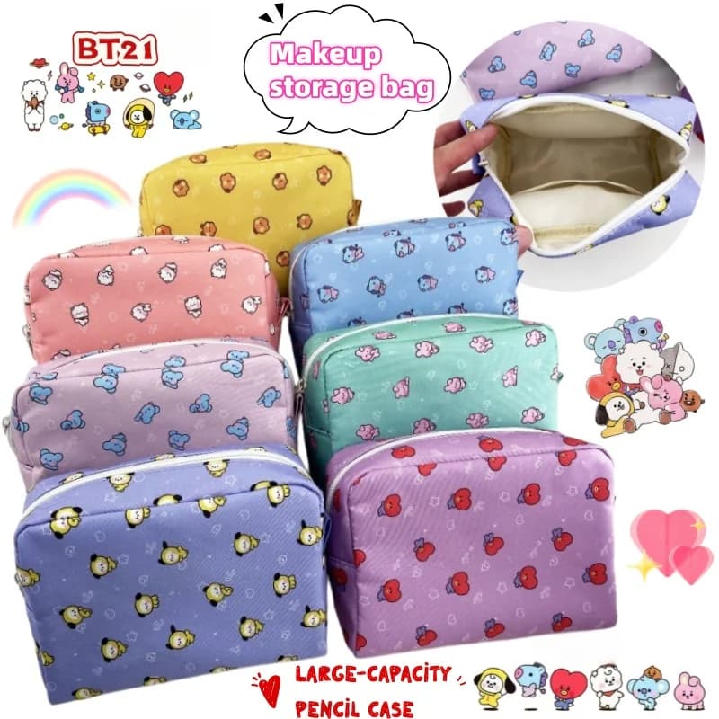 Large Capacity Cosmetic Bag BT21 Koya Shaky Chimmy Tata, Cartoon Shaped Cartoon Cartoon Box, Cute for Students