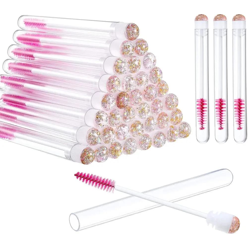 Set di 80 Pennelli e Tubetti per Mascara Usa e Getta, 40 Tubetti Vuoti per Mascara con 40 Pennelli per Ciglia - Stile Paillettes Oro Rosa