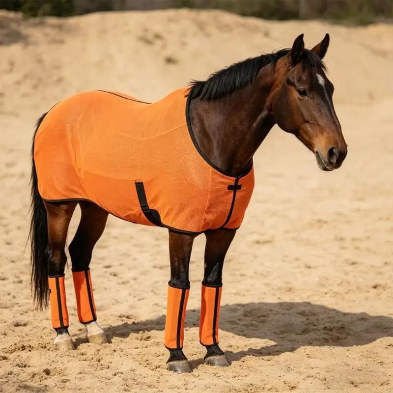 4 pezzi stivali da cavallo larghi a rete fine, leggings per mosche da cavallo, copertura protettiva traspirante, accessori