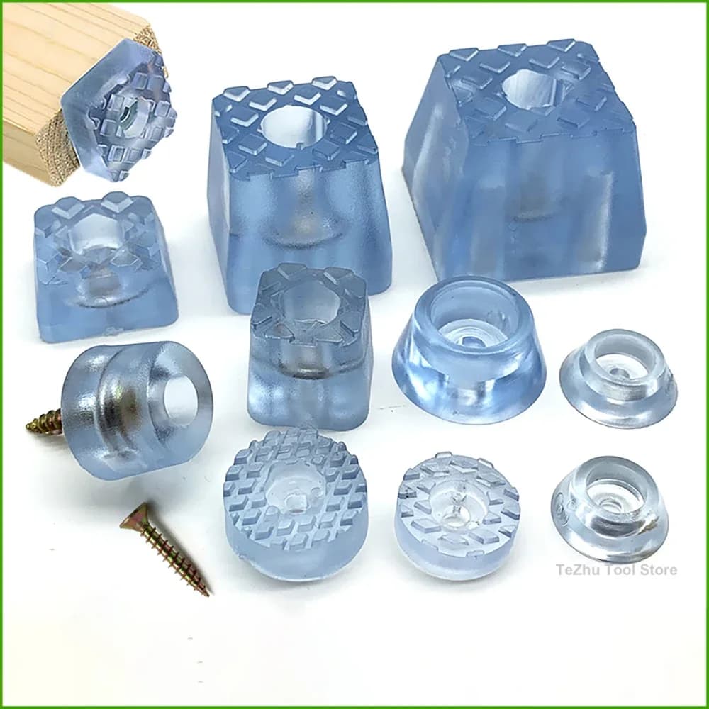 Gambe per mobili in PVC Gambe per sedie Tavolino Comodino Armadietto Protezione per pavimento Copertura rotonda Fondo quadrato Trasparente antiscivolo