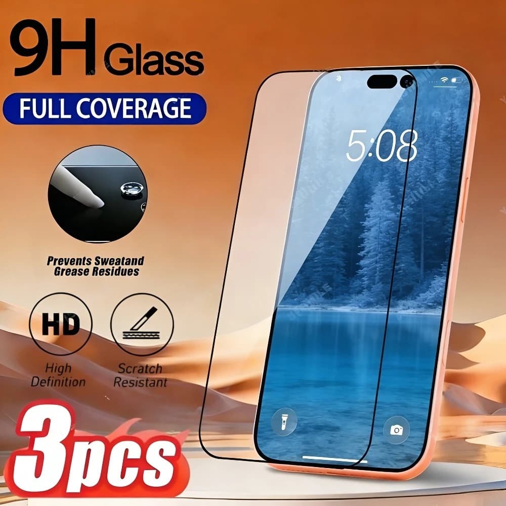3 Pezzi Pellicola Protettiva Full Cover per iPhone 17 16 15 14 Pro Max 15 14 Plus Air 17e 16e 13 12 11 Pro in Vetro Temperato Anti-Graffio
