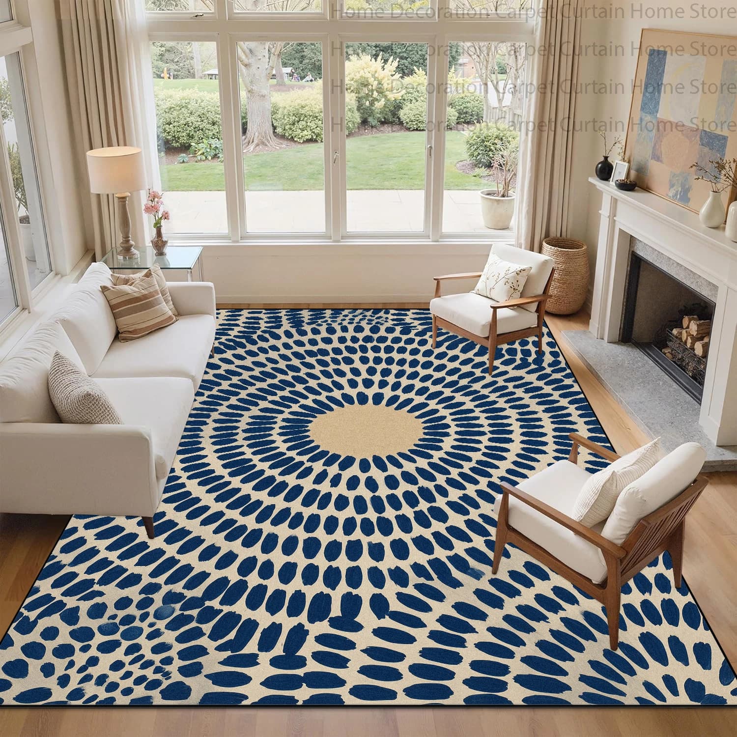 Navy Dot Modern Abstract Geometric Carpet for Living Room Luxury Home Decor Large Rugs Soft Non-slip Washable Bedroom Floor Mat