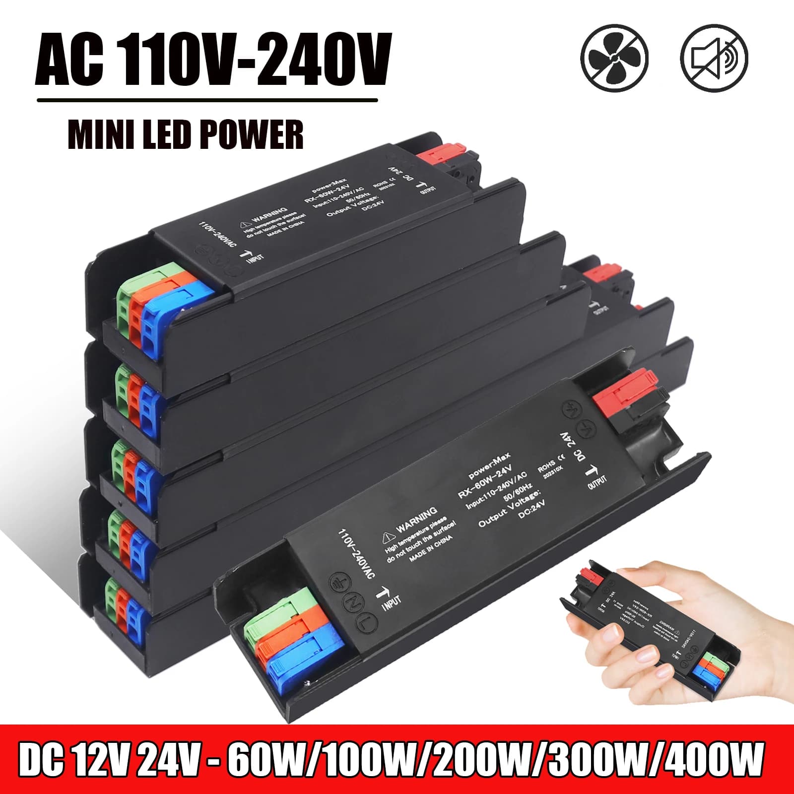 Trasformatori di illuminazione con driver MINI LED AC110-240V a DC 12V/24V 60W/100W/200W/300W/400W Adattatore di alimentazione da utilizzare per strisce LED