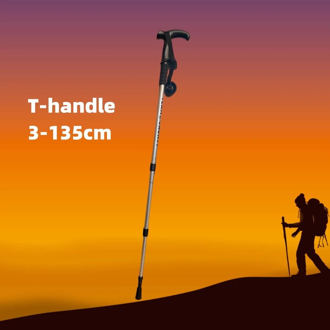 135 cm aluminum trek stick with T handle lightweight hiking Alpenstock telescopic stretchable walking stick climbing accessories